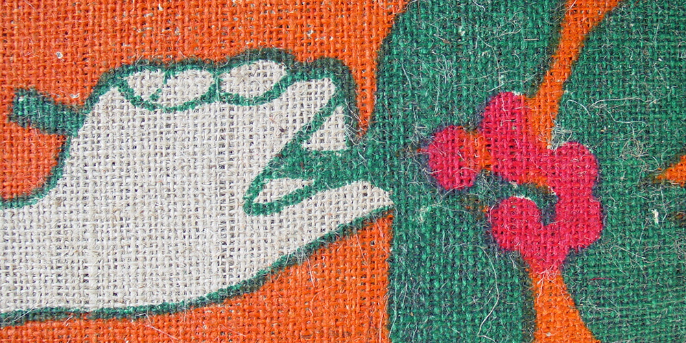 Decoration of a jute sack of green coffee